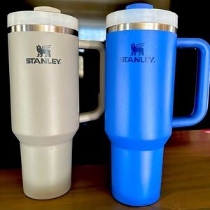Stanley Blue and Silver/Gray Travel Mugs with Handles